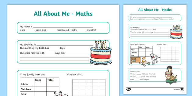 all about me maths display poster worksheet year 3 4