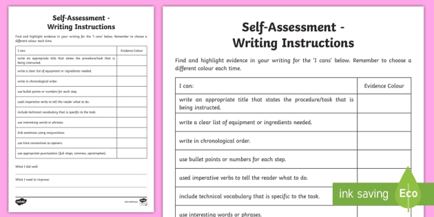 creative writing self assessment checklist