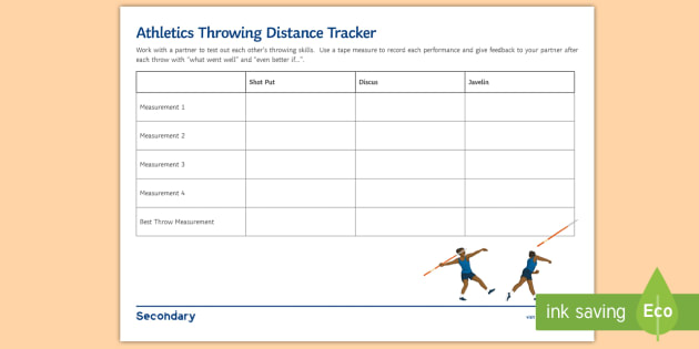 Athletics: Throwing Distance Tracker Worksheet / Worksheet