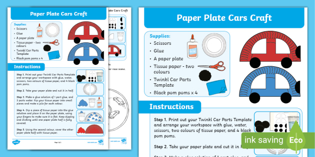 FREE! - Paper Plate Cars Craft (teacher made)