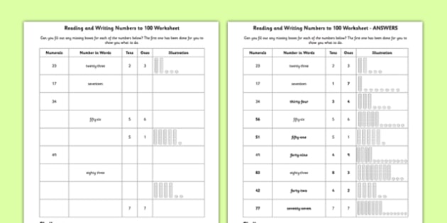 Numbers Worksheet | Reading and Writing 0-100 (teacher made)