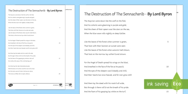 Gcse The Destruction Of The Sennacherib By Lord Byron Poem