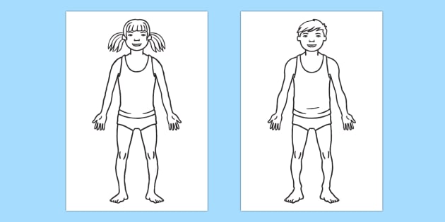 Man And Woman Outline Drawing | Boy And Girl Body Template