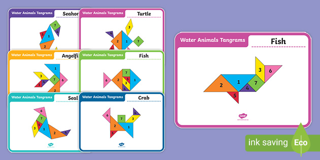 Water Animals Tangram Instructions (teacher made) - Twinkl