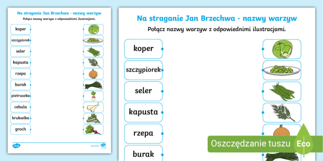 Jan Brzechwa „Na straganie” | Połącz warzywa z nazwami