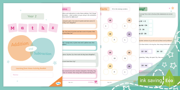 year 2 maths addition and subtraction home learning booklet