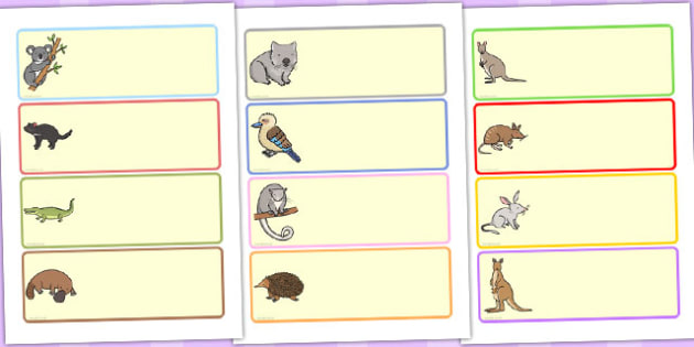 Australian Animal Drawer Name Labels