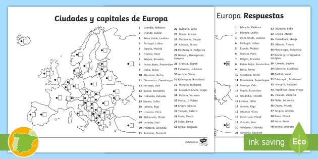 Ficha de actividad: Mapa de Europa con capitales - Twinkl