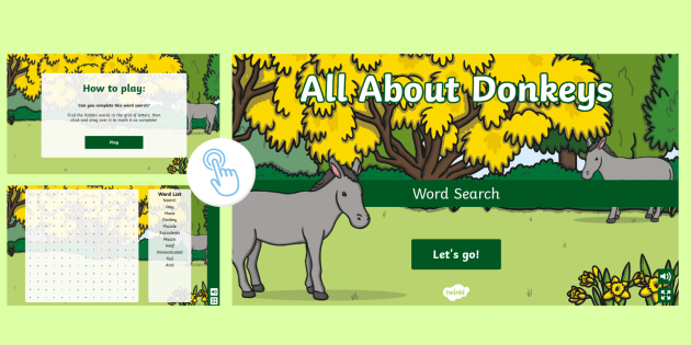 All about Donkey Word Search (teacher made)