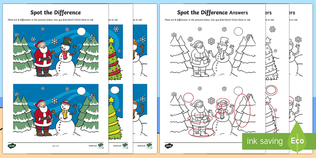 Christmas Spot The Difference Worksheet Activity
