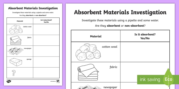 Absorbent and Non-Absorbent Materials Worksheet / Worksheet