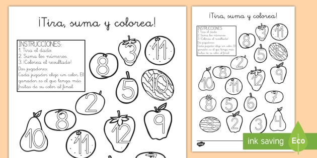 Tira Suma Y Colorea Las Frutas Teacher Made