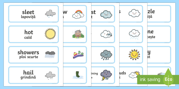 Weather Word Cards English/Romanian - Weather Word Cards