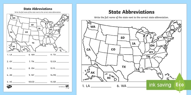 United States Abbreviations Map Activity Teacher Made