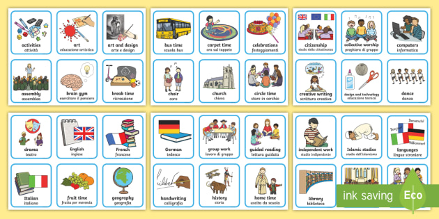 Visual Timetable Timetable English/Italian (teacher made)