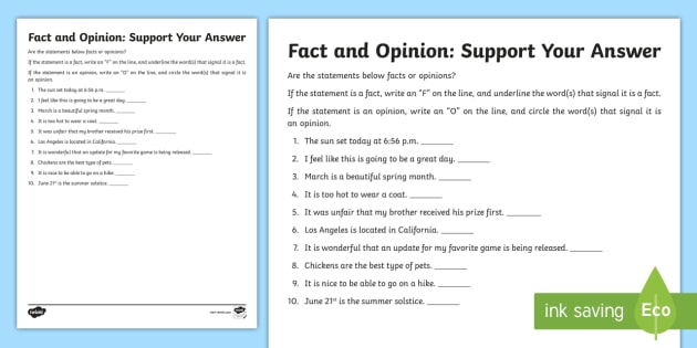 Fact or Opinion? Support Your Answer Activity (teacher made)