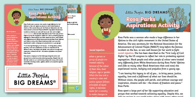 Little People, Big Dreams: Rosa Parks Worksheet Twinkl