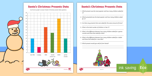 year 2 santas christmas data worksheet worksheet