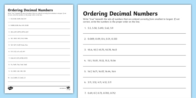 ordering-numbers-decimals-true-or-false-activity