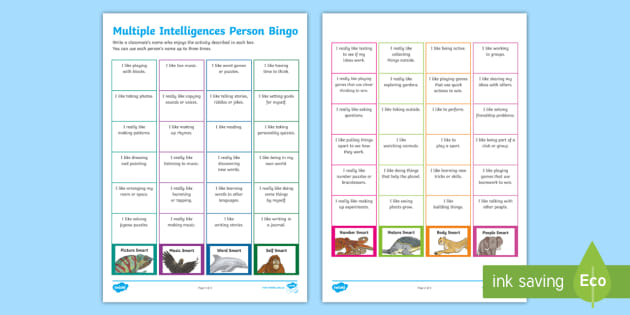 Multiple Intelligences Person Bingo Worksheet Teacher Made