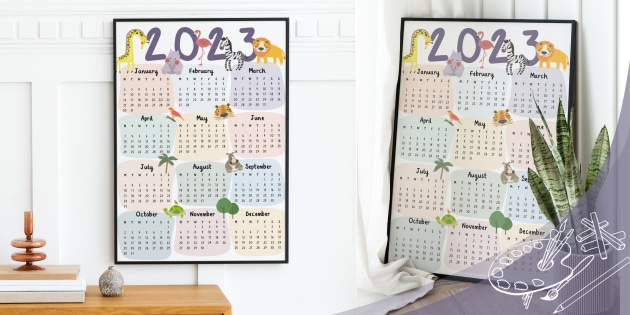 Cute Animal-Themed 2023 Wall Calendar Poster (teacher made)