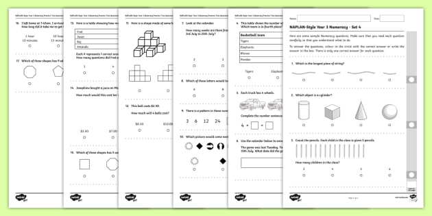 naplan style numeracy year 3 example test set 4 go respond worksheet