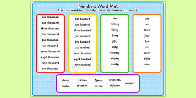 numbers in words word mat numbers words word mat mat