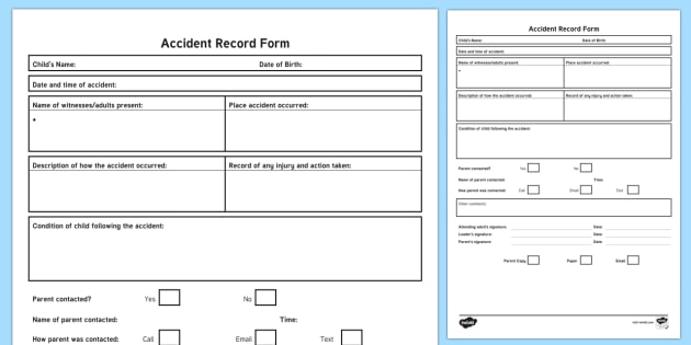 Children s Accident Book Form School Injuries Twinkl