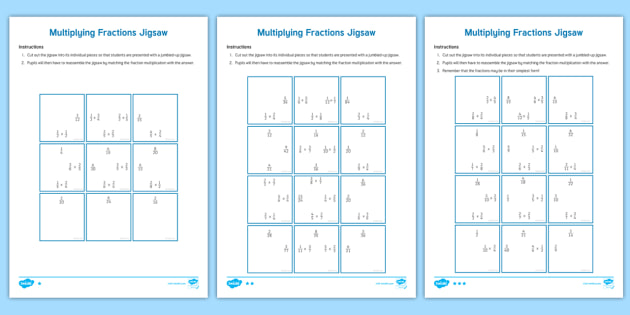 year 6 multiplying fractions jigsaw worksheet