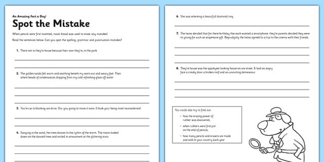 Spot The Mistake Worksheet Activity Sheet Spag Spot The Mistake