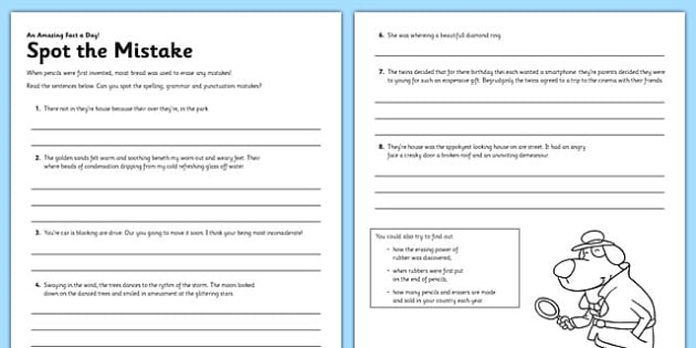 spot the mistake worksheet activity sheet spag spot the