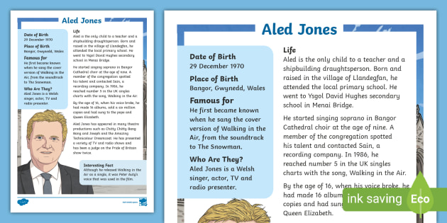 Fact File Aled Jones Teacher Made