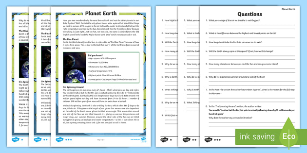 planet earth reading comprehension activity twinkl