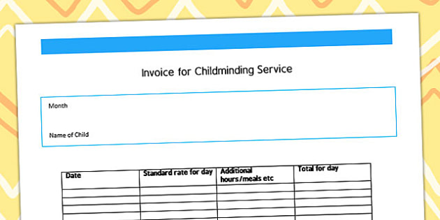 invoice for childminding service template teacher made
