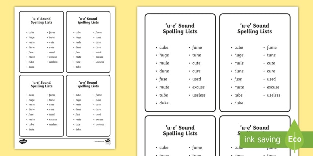  u e Words Spelling List Cards CfE First Level Resources