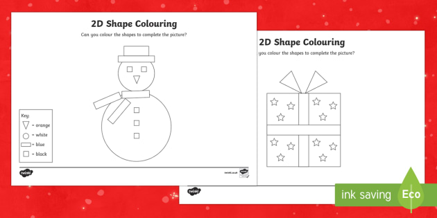 christmas color2d shape worksheet / activity sheets