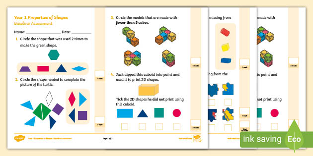 👉 Year 1 Properties of Shapes Baseline Assessment