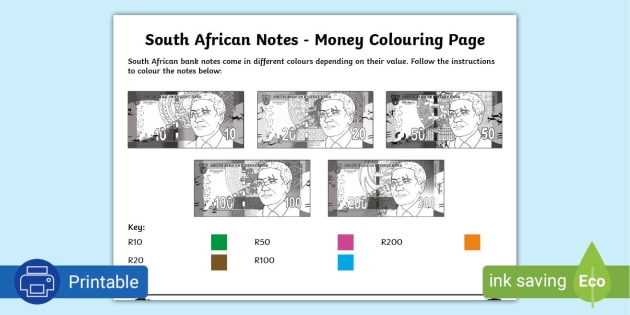 South African Banknotes Colouring Page - Twinkl South Africa