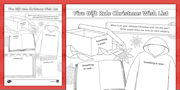 5-gift-rule-for-christmas-wish-list-activity-sheet-ks1 for 5 Gift Rule Christmas Printable Free 5 Gift Rule For Christmas | Wish List Activity Sheet | KS1 for 5 Gift Rule Christmas Printable Free