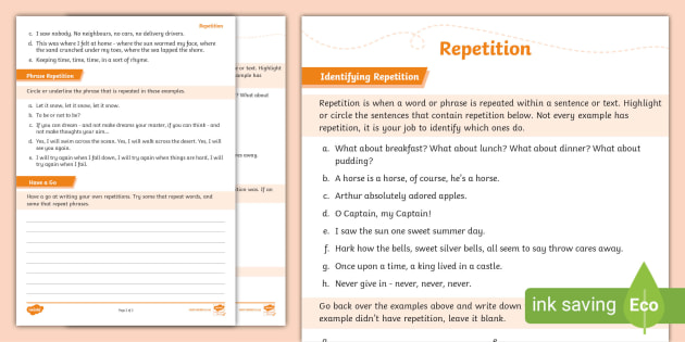 Level 3 Writing - Repetition Worksheet (teacher made)