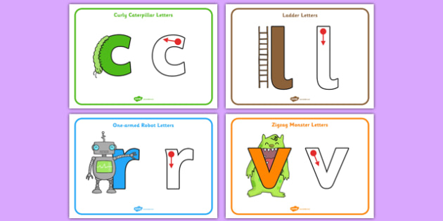 handwriting worksheets Posters Curly armed Letter   one caterpillar, robots Formation