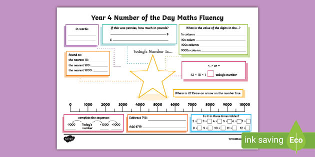 Year 4 Number of the Day Maths Fluency Activity Mat