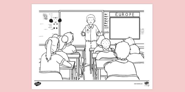 FREE! - Kids in Classroom Teacher Answers Question Colouring Sheet