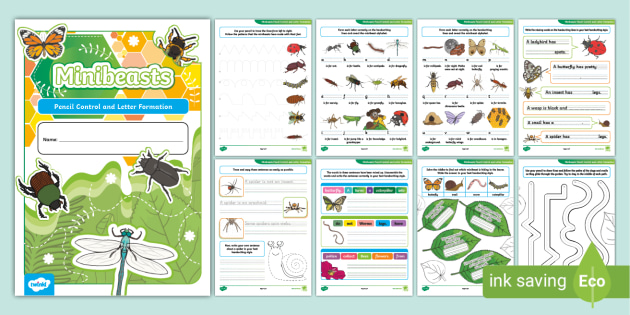 KS1 Minibeasts Pencil Control and Letter Formation Handwriting Activity