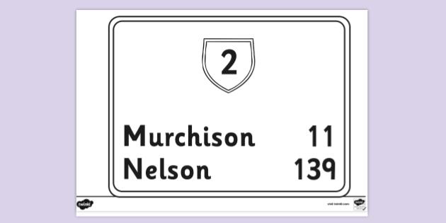 Highway Road Sign Colouring Sheet