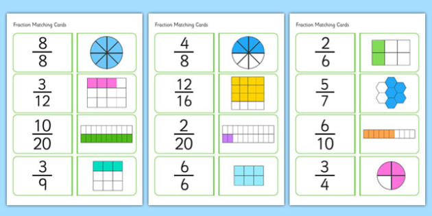 Fractions Matching Cards - fractions, matching cards, matching