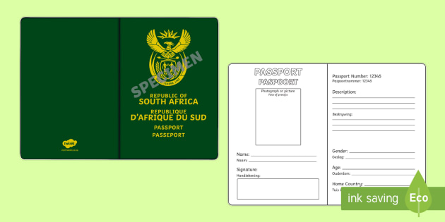 South African Passport Writing Template Englishafrikaans 8197