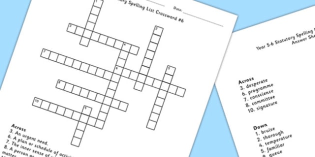 Year 5-6 Statutory Spelling List Crossword 6