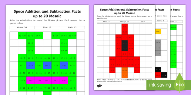 ks1-space-themed-addition-and-subtraction-facts-up-to-20-mosaic-worksheets