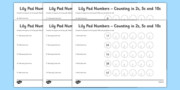 Lily Pad Counting In 2s 5s And 10s Worksheet Worksheet Pack Worksheet